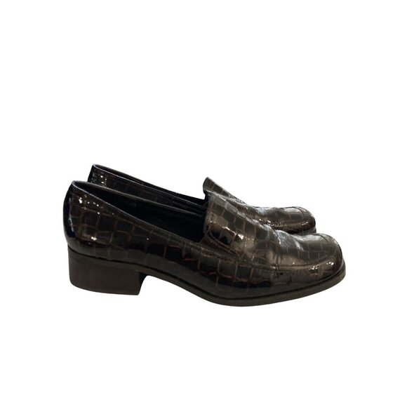 Mallory Women Size 10M Brown Leather Crocodile Embossed Loafers Brazil - Picture 5 of 8